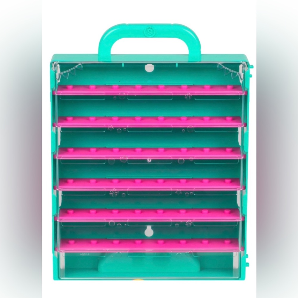 Shopkins Display Case Green and Pink with Shelves